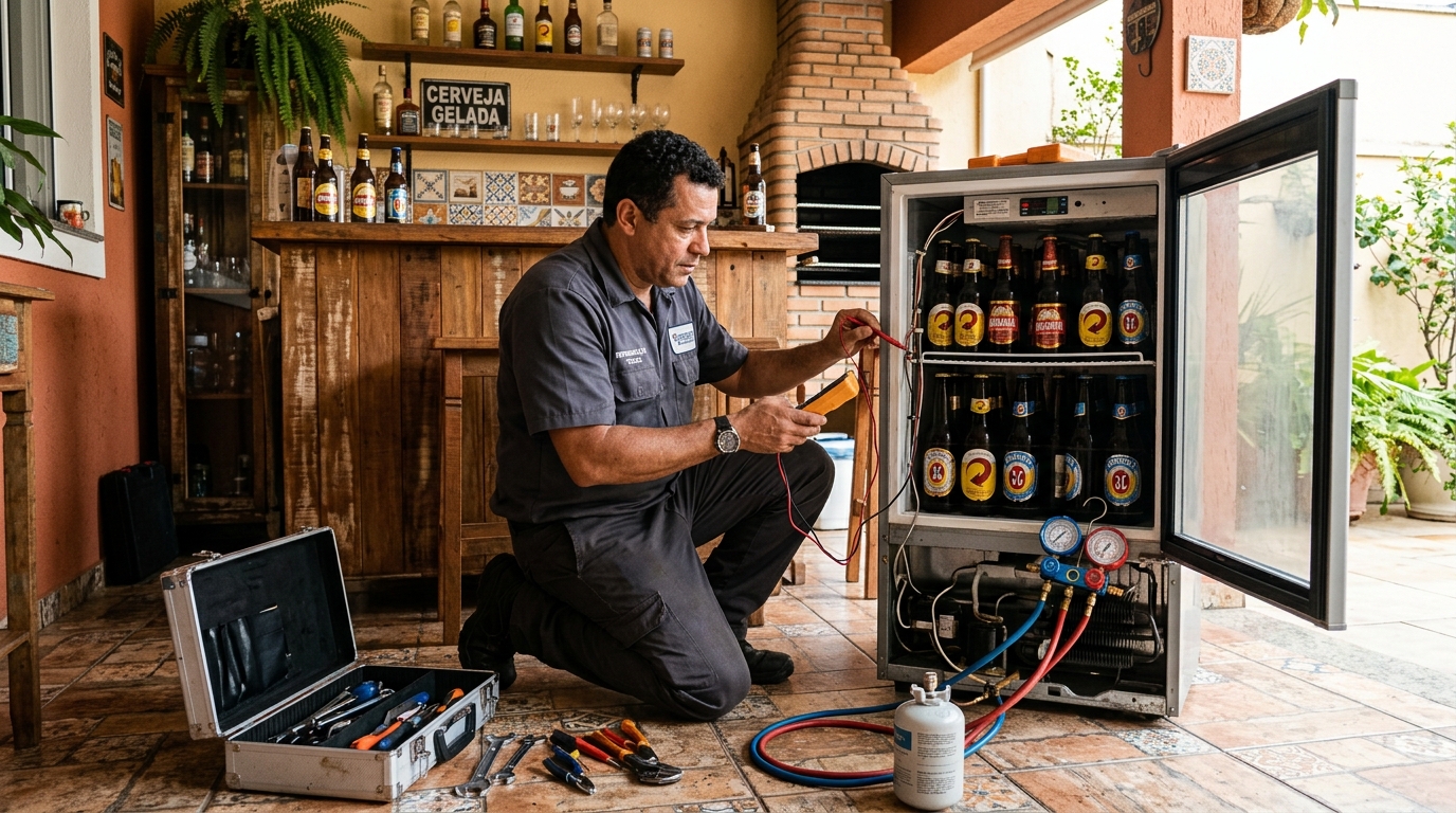 Recarga de gás refrigerante em cervejeira em atendimento em Santos‑SP